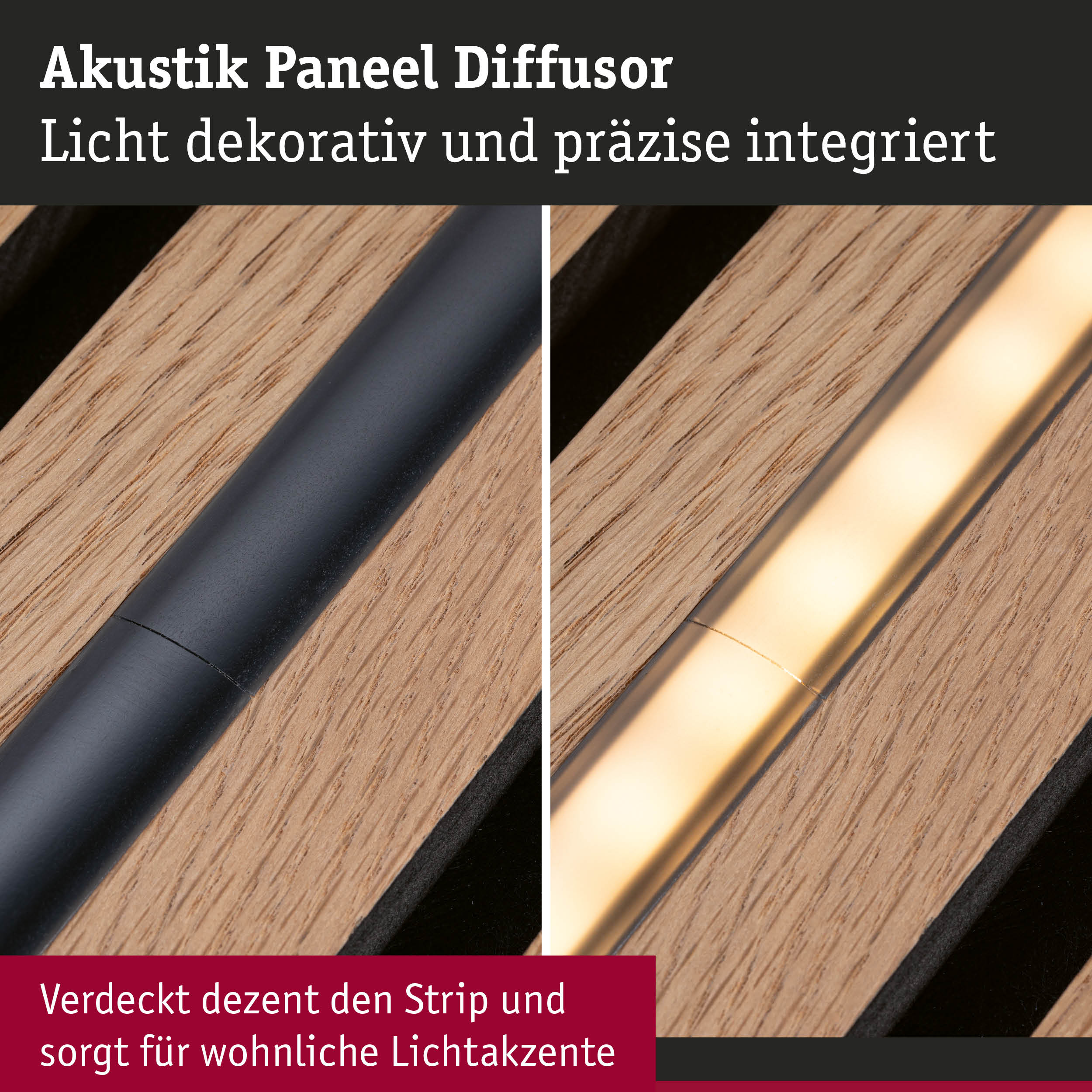 Akustik Paneel Diffusor aus Holz mit integriertem Licht für wohnliche Akzente und Schalldämmung