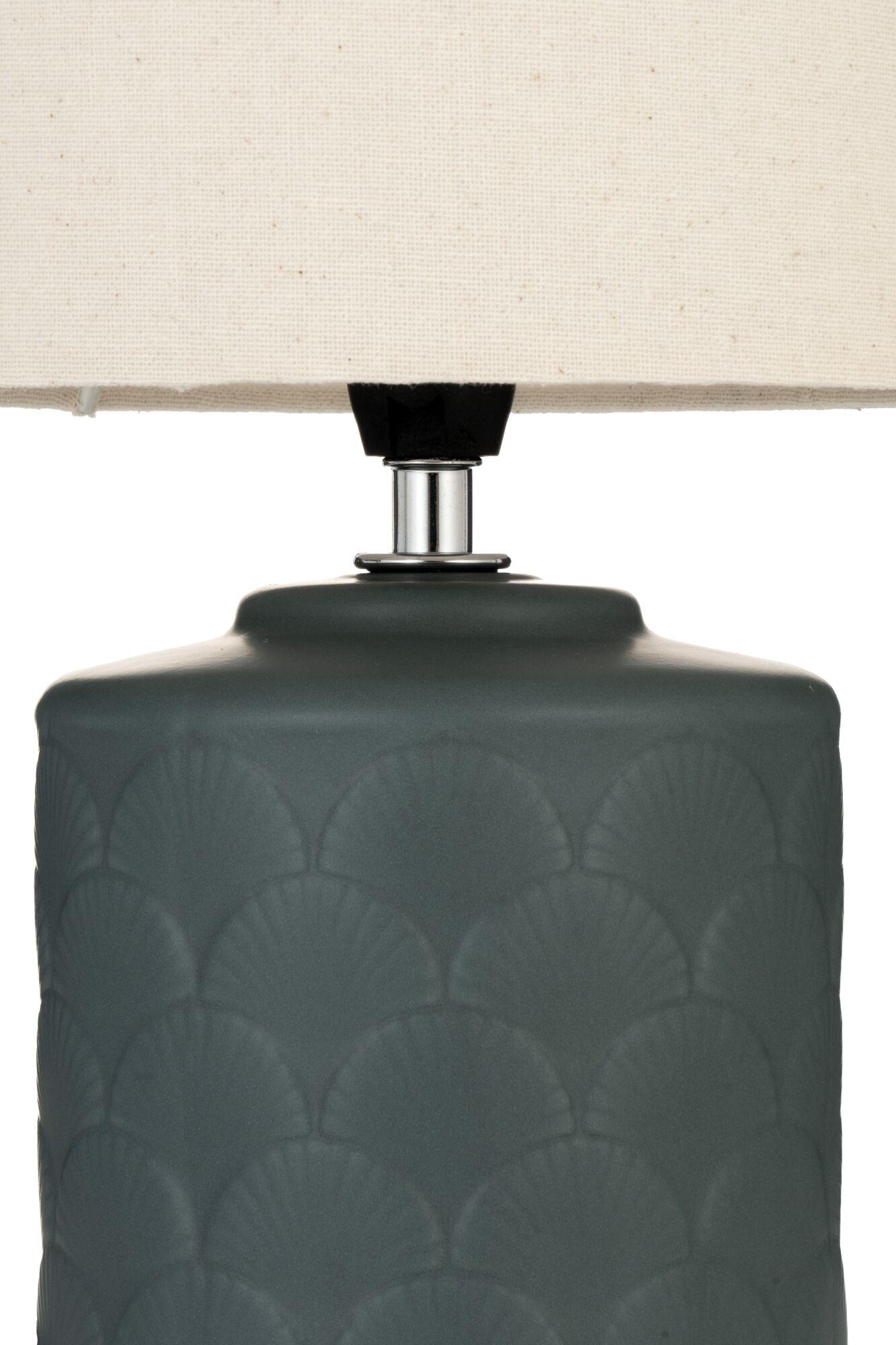 Table lamp with grey ceramic base and cream fabric shade for elegant home lighting