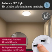 White Luiana LED ceiling light with Power Select function for 13 or 18 watts power consumption