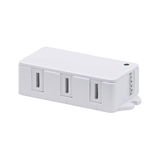 White plastic distribution box with three numbered slots for LED lighting systems connection