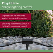 Black Plug & Shine connector with IP68 protection on gravel for simple outdoor lighting control