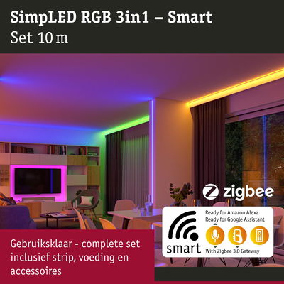Smart LED RGB 3in1 lichtstrip set 10m met Zigbee bediening geschikt voor Alexa en Google Assistant