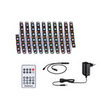 Colorful LED strip light with remote control and power adapter for versatile indoor lighting