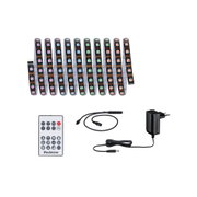 Bunt leuchtendes LED-Lichtband mit Fernbedienung, Netzteil und Anschlusskabel für flexible Lichtgestaltung