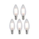 Fünf matte LED-Kerzenlampen mit E14-Fassung in klarer Glasoptik für energiesparende Beleuchtung