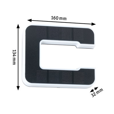 White and black C-shaped LED light measuring 160x134x32 mm for modern lighting solutions