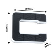 Black and white plastic part measuring 160x134x32 mm, technical component