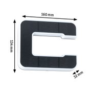 Schwarzes und weißes Kunststoffteil mit Maßen 160x134x32 mm, technische Komponente
