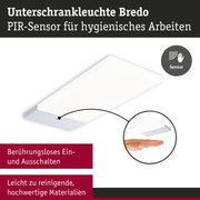 Unterschrankleuchte Bredo mit PIR-Sensor in Weiß und Silber für hygienisches, berührungsloses Schalten