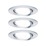 Drei runde Einbaustrahler aus gebürstetem Aluminium in Silber für moderne LED-Beleuchtung