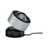 Modern LED spotlight with silver aluminum housing and black base for accent lighting