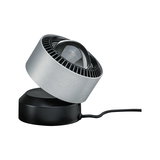 Modern LED spotlight with silver aluminum housing and black base for accent lighting