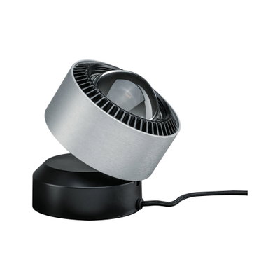 Moderne LED-spot met zilverkleurige aluminium behuizing en zwarte voet voor accentverlichting