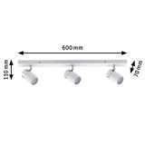 Spot LED de plafond blanc en métal avec trois têtes réglables, 600 mm de long, éclairage intérieur moderne