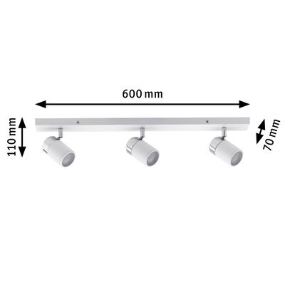 Spot LED de plafond blanc en métal avec trois têtes réglables, 600 mm de long, éclairage intérieur moderne
