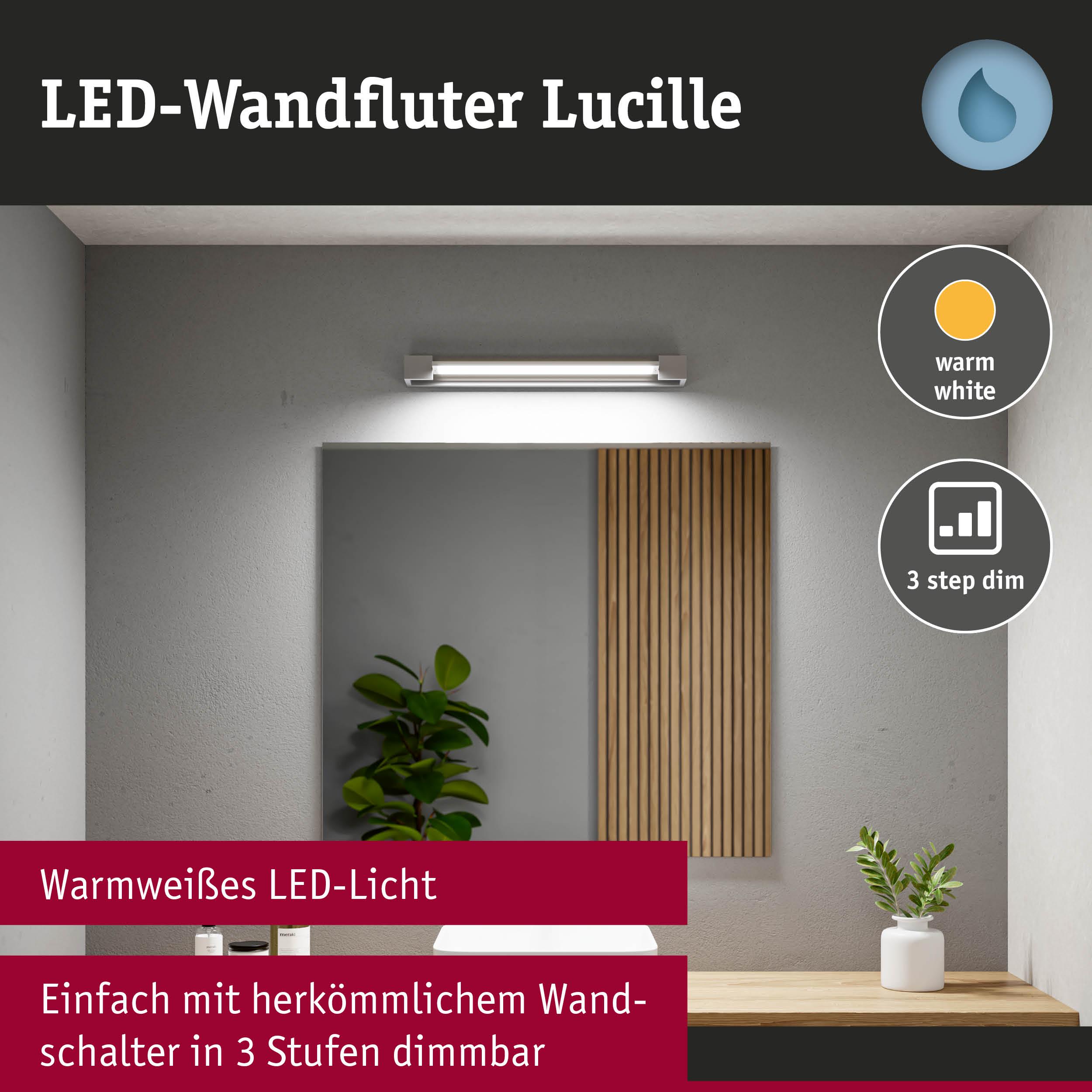 LED-Wandfluter Lucille in Weiß mit warmweißem Licht und 3-stufiger Dimmfunktion für Wohnräume