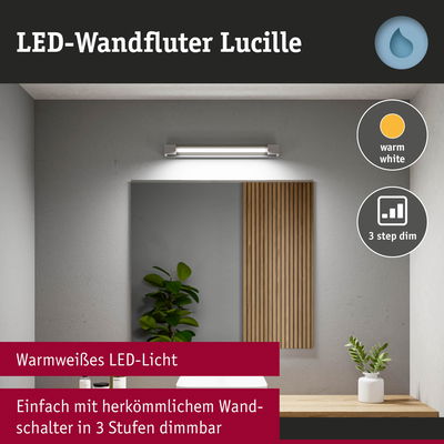 LED-Wandfluter Lucille in Weiß mit warmweißem Licht und 3-stufiger Dimmfunktion für Wohnräume