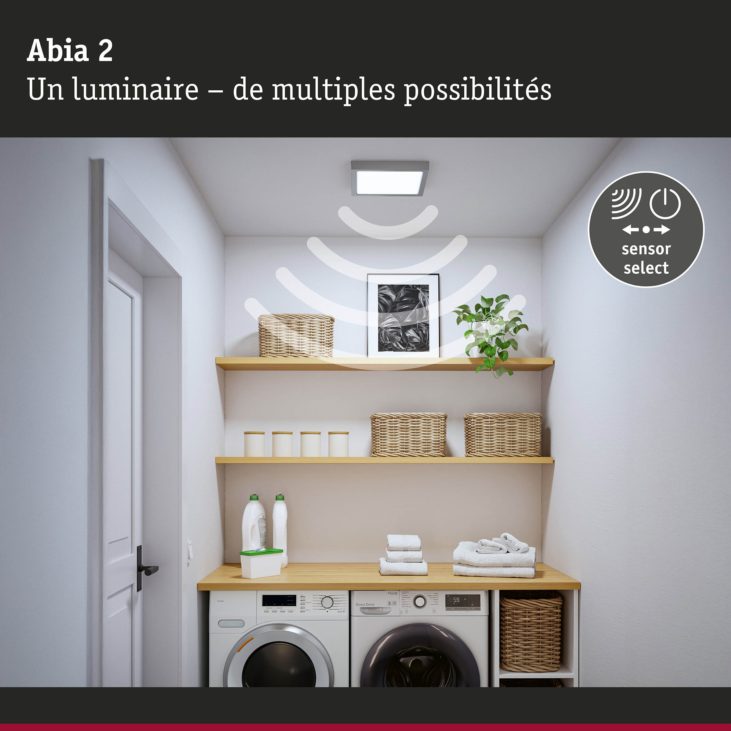 Panneau LED Abia 2 White Select Détecteur de mouvement crépusculaire (HF) carré 300x300mm 14W 900lm White Select Chrome mat