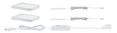 Two white LED panels with power supply and cables for versatile lighting setups