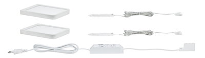 Two white LED panels with power supply and cables for versatile lighting setups