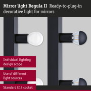 Black Regula II mirror light with E14 socket and multiple light sources for bathroom mirrors