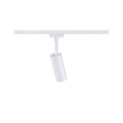 Moderner weißer LED-Strahler aus Metall an Schienensystem für flexible Beleuchtung