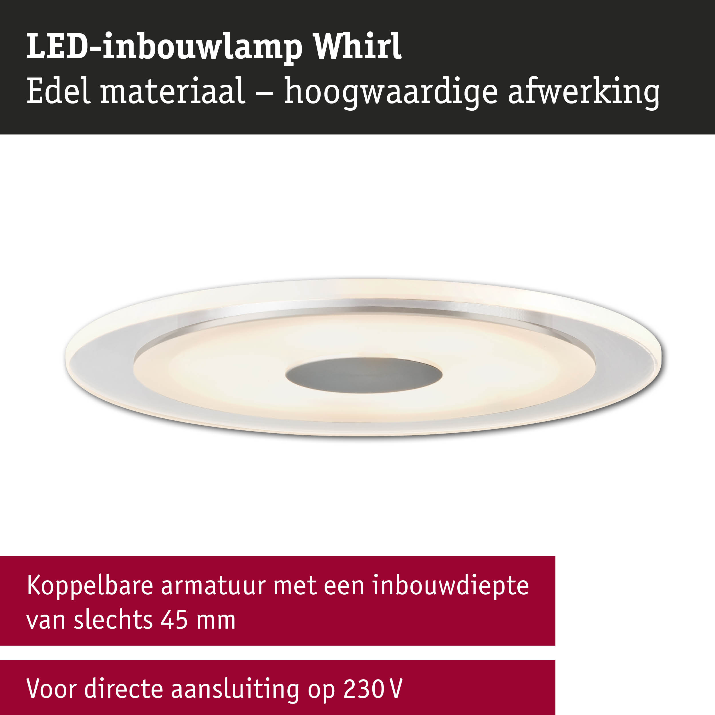 LED-inbouwlamp Whirl van hoogwaardig materiaal in wit met directe 230V aansluiting