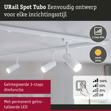 Witte URail Spot Tubo LED-spot met 3-staps dimfunctie en warmwit licht aan het plafond