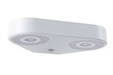 Weiße LED-Deckenleuchte mit zwei runden Leuchtflächen und Bewegungssensor aus Kunststoff