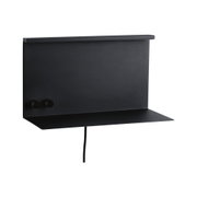 Black metal wall lamp with flat design and two knobs for adjustable LED lighting in modern interiors