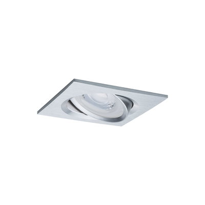 Square recessed spotlight in brushed silver aluminum for modern LED lighting solutions