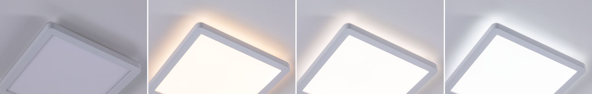 Modern square white LED ceiling light with adjustable color temperature and indirect lighting effect