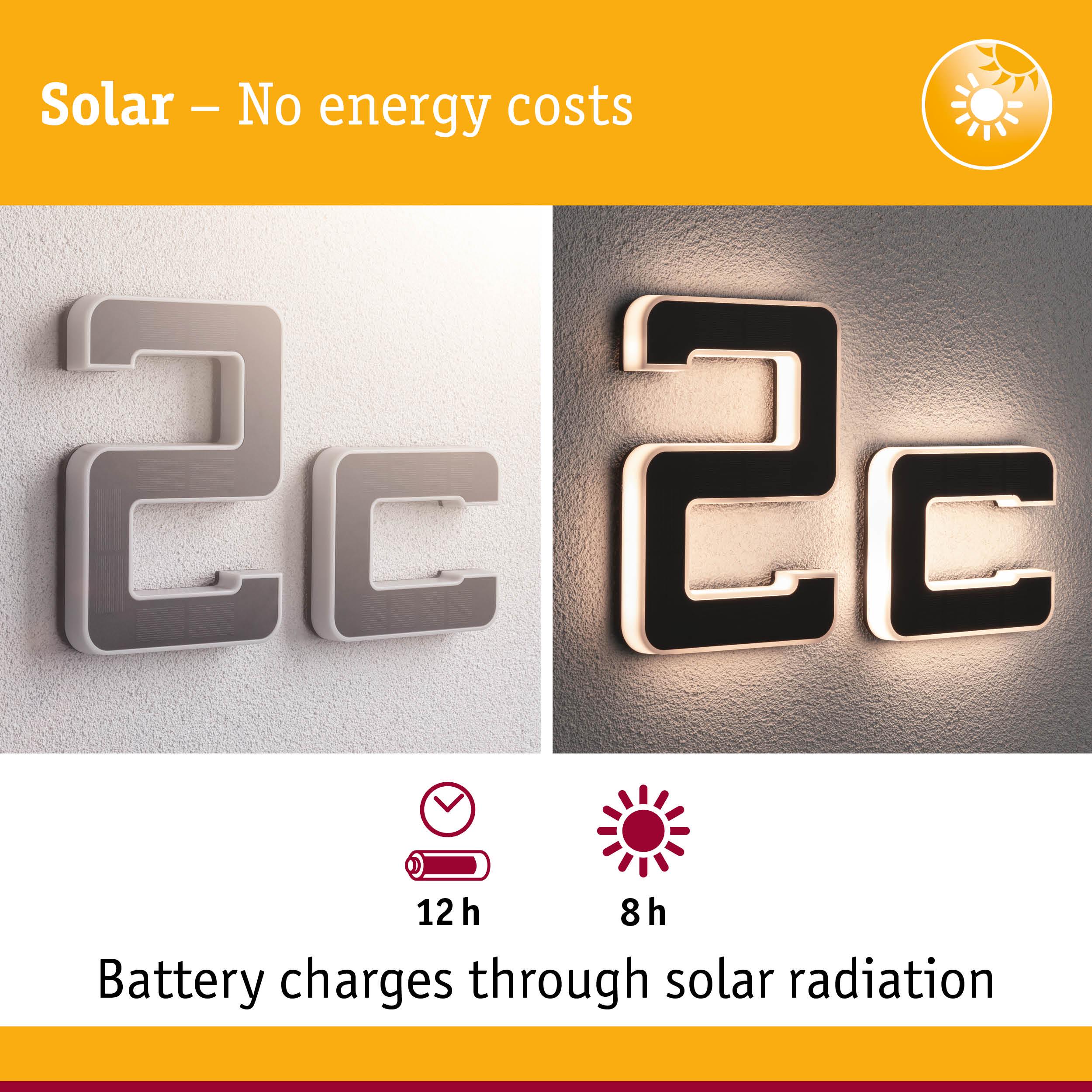 Solar-powered house number 2c in grey plastic, illuminated with energy-saving LED lighting