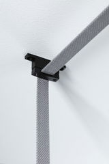 Black ceiling mount with grey textile strap for flexible lighting systems by Paulmann.