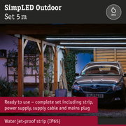 5m outdoor LED strip set with IP65 water jet protection, perfect for carport lighting and outdoor use