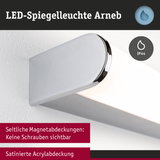 LED-Spiegelleuchte Arneb mit satinierter Acrylabdeckung und unsichtbaren Magnetabdeckungen in Chromoptik
