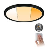 Plafonnier LED rond avec cadre noir et gradation chaude en 3 étapes pour ambiance chaleureuse.