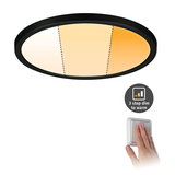 Round LED ceiling light with black frame and 3-step warm dimming for cozy home lighting.