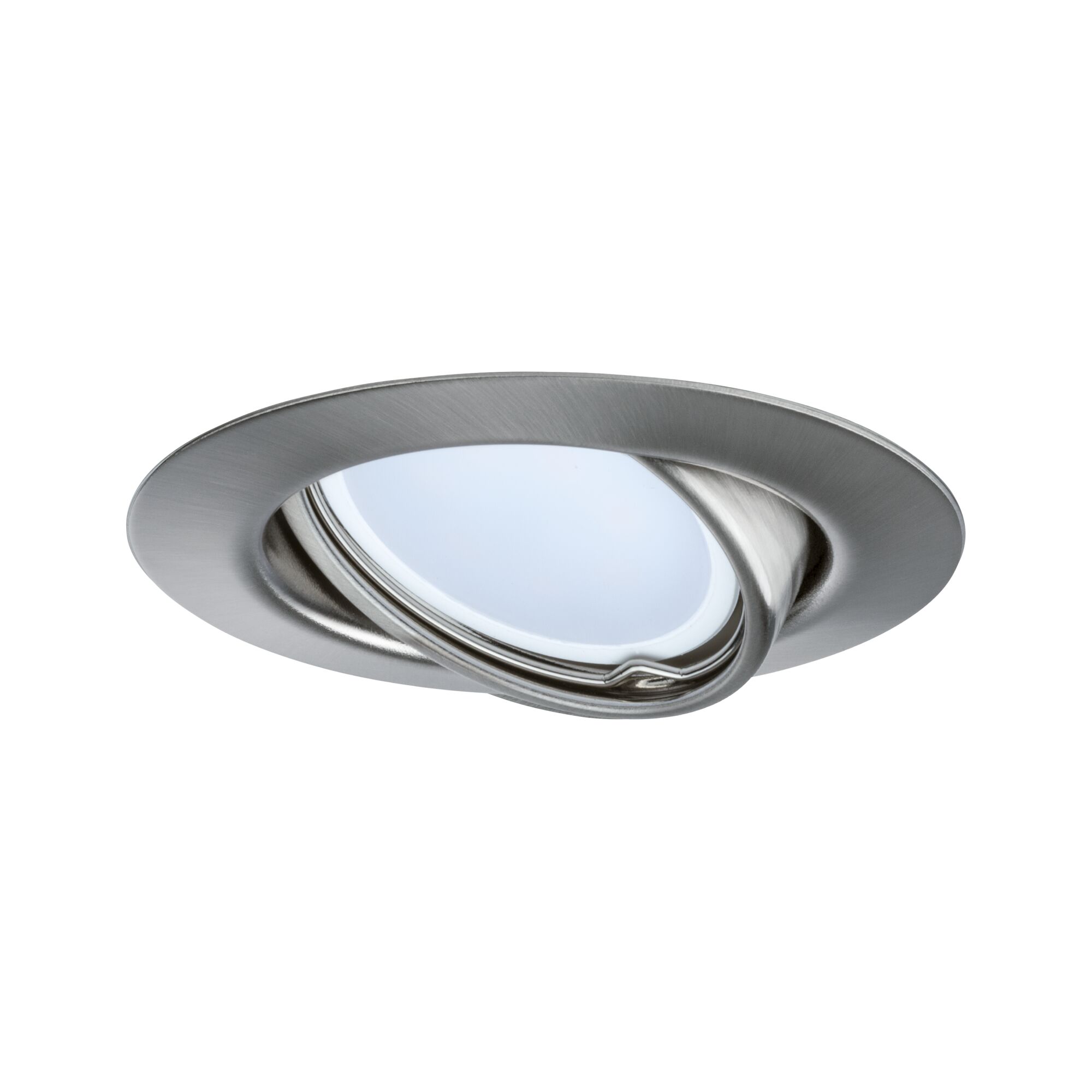 Rundstrahler aus gebürstetem Edelstahl mit schwenkbarem Einsatz für flexible LED-Beleuchtung