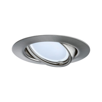 Rundstrahler aus gebürstetem Edelstahl mit schwenkbarem Einsatz für flexible LED-Beleuchtung