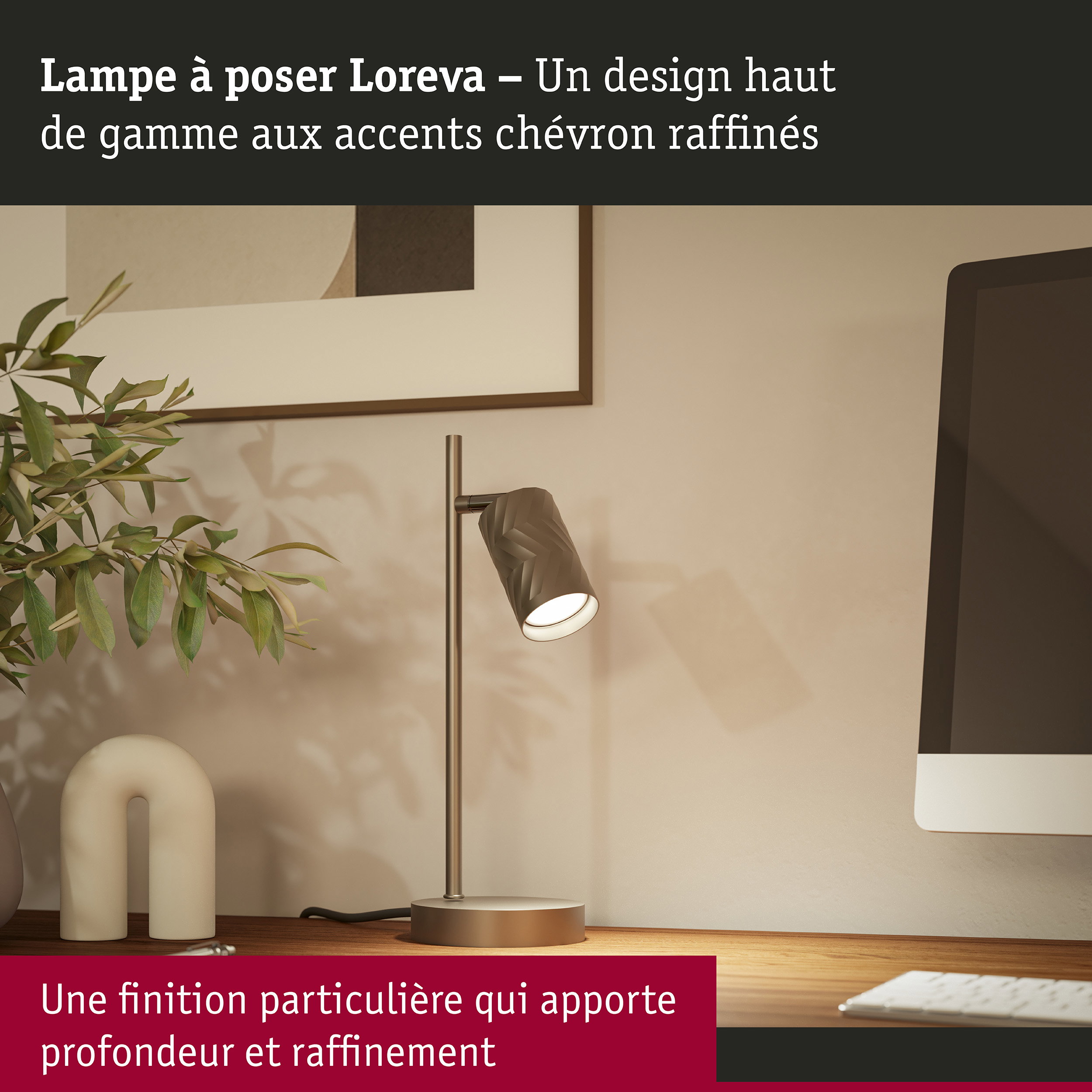 Lampe à poser Loreva GU10 max. 7W Titanium Métal