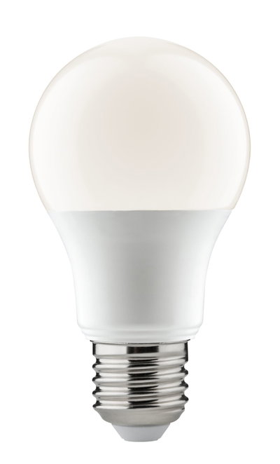 White LED bulb with E27 base made of plastic and metal for energy-efficient lighting