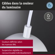 Câble blanc assorti à la couleur du luminaire avec protection IP44 pour pièces humides et longueur réglable