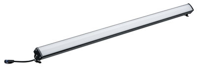 Schwarze LED-Leuchte mit langem, weißem Diffusor und Kabelanschluss für moderne Innenbeleuchtung