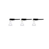 Trois ampoules LED GU10 blanches avec câble noir pour un éclairage économique.