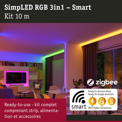 Kit bande LED RGB 3en1 intelligent 10 m avec contrôle Zigbee compatible Alexa et Google Assistant