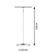 Runde LED-Pendelleuchte aus Aluminium in Silber mit 31 cm Durchmesser und 158 cm Länge