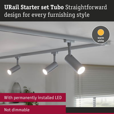 URail Starter Set Tubo grey LED track lights with warm white light, non-dimmable modern lighting
