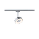 Spot LED rond moderne en métal argenté pour système sur rail avec lumière blanc chaud