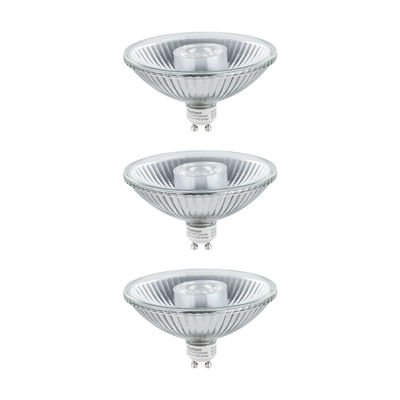 Three clear glass LED spotlights with GU10 base for energy-efficient lighting